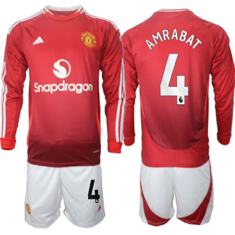 Men 2024-2025 Club Manchester United home Long Sleeves Red #4 Soccer Jersey